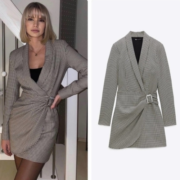 ZARA Mini Houndstooh Blazer Dress Bloggers Favorite NWT - Picture 5 of 12